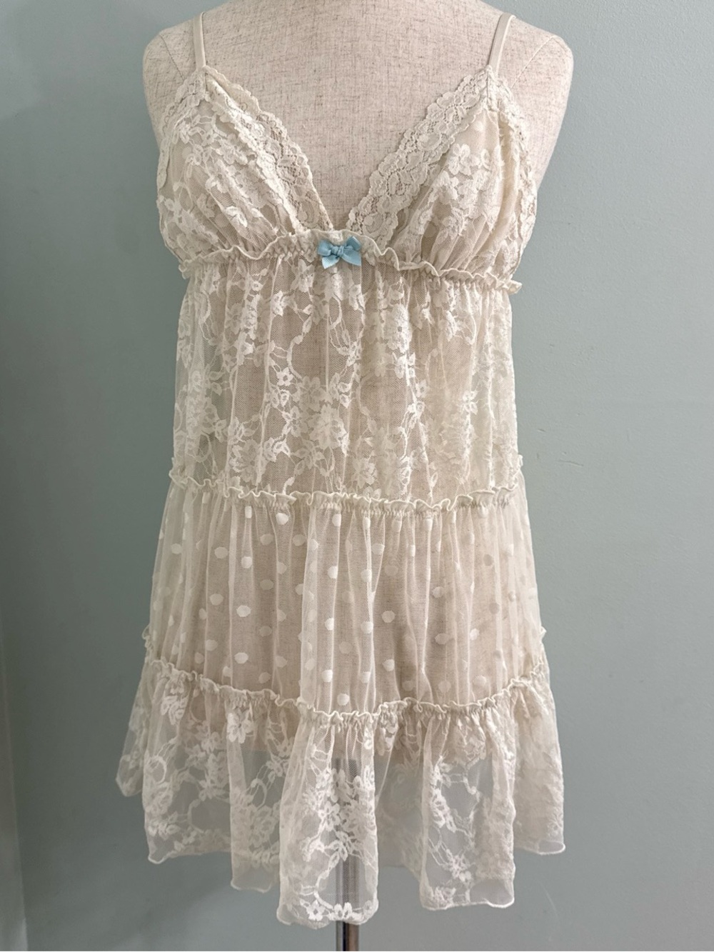 Betsey Johnson Lace Polka Dot Babydoll Chemise Dress White Small